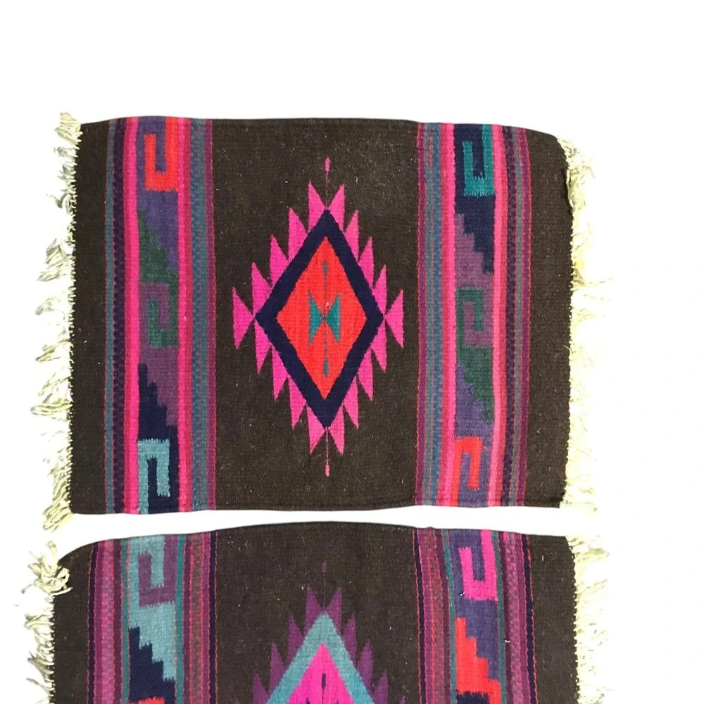 Vintage Southwestern Woven Wool Placemats Set of 2 Geometric Diamond Brown Pink